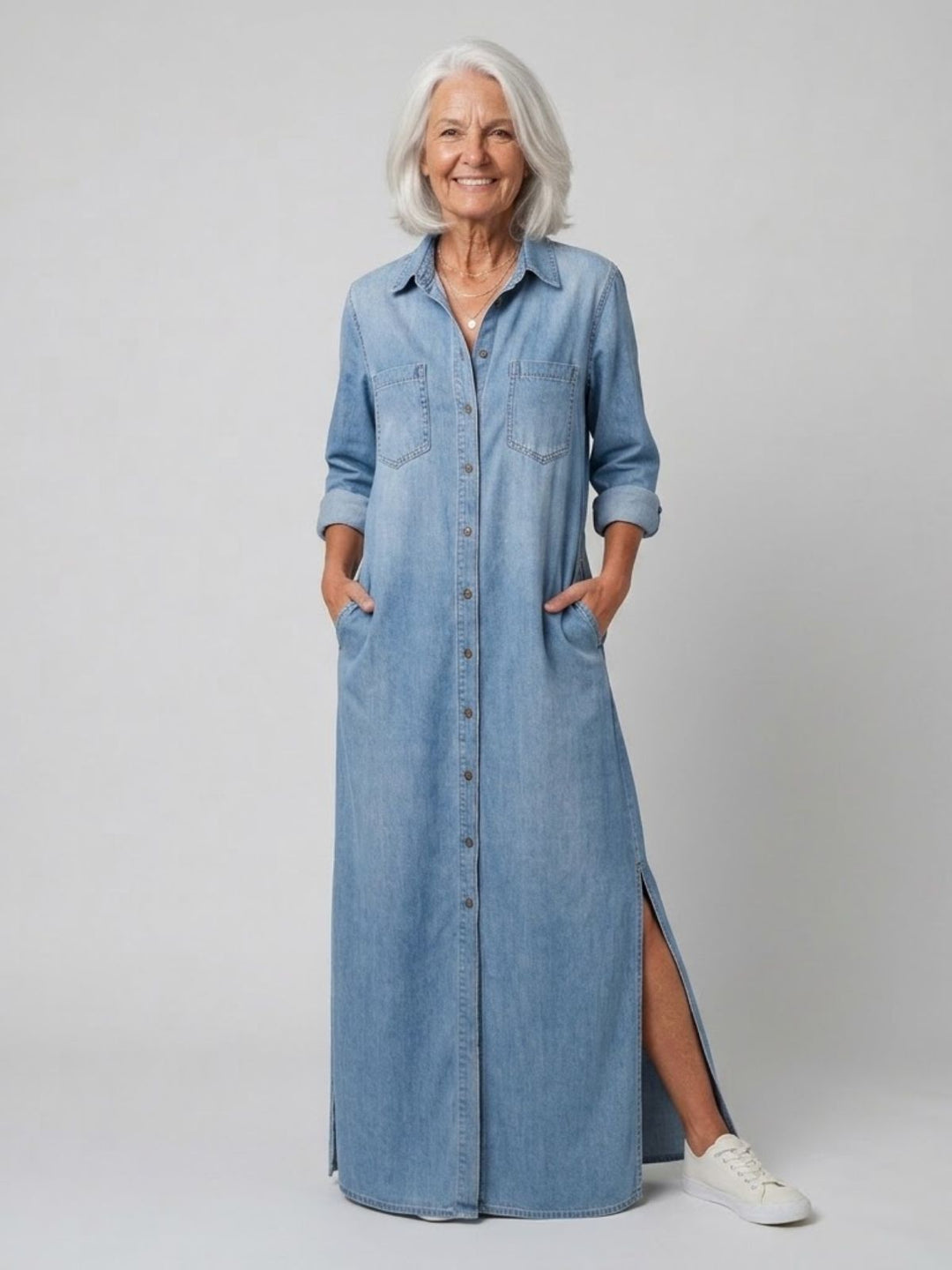 Andrea | Classic Denim-Look Button-Down Dress