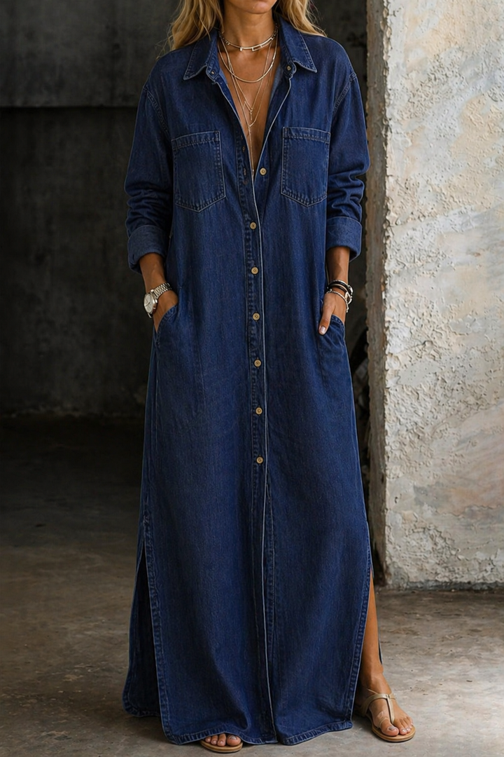 Andrea | Classic Denim-Look Button-Down Dress