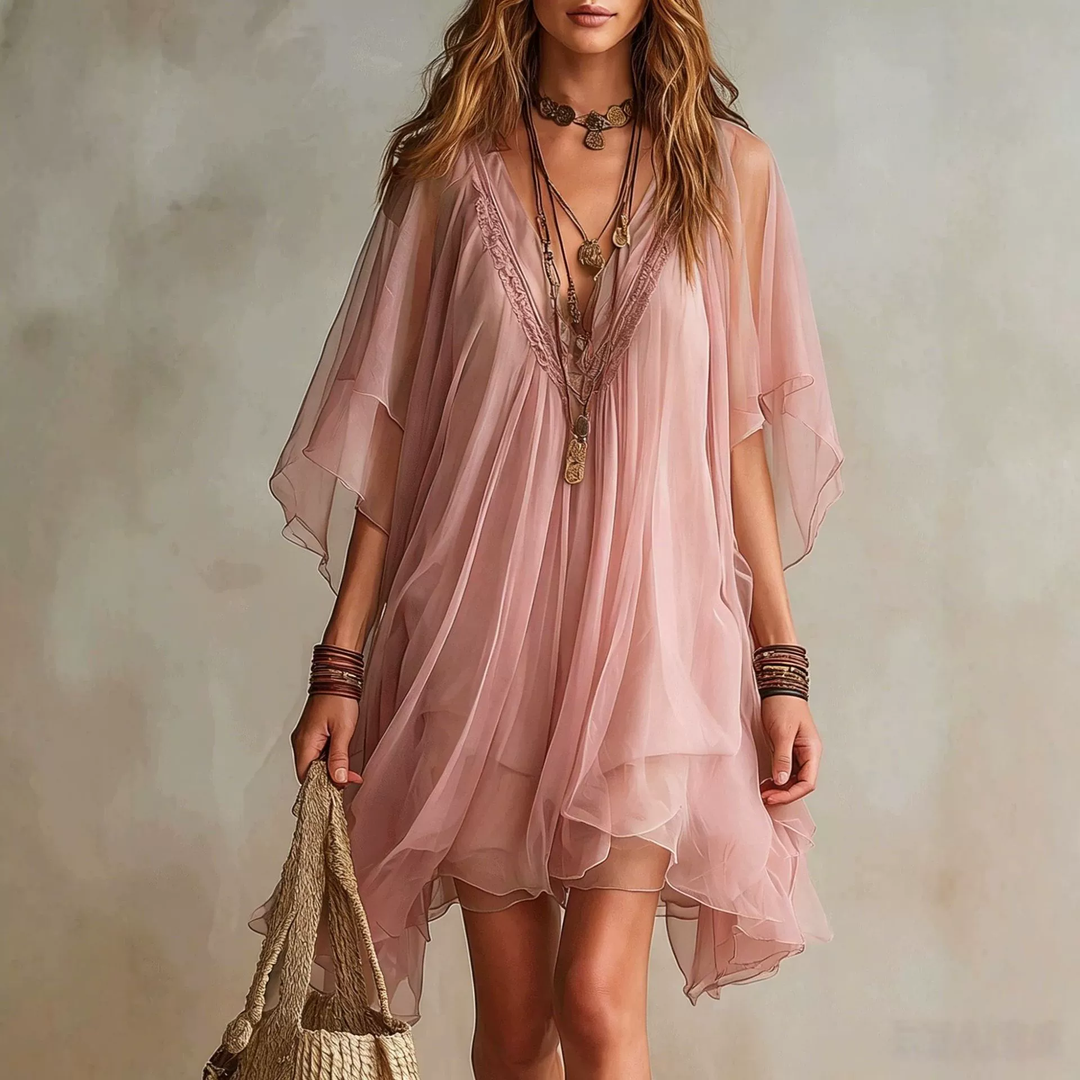 V-neck chiffon beach dress