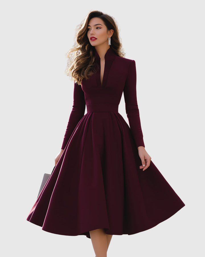 AVELINA | V-NECK MIDI DRESS