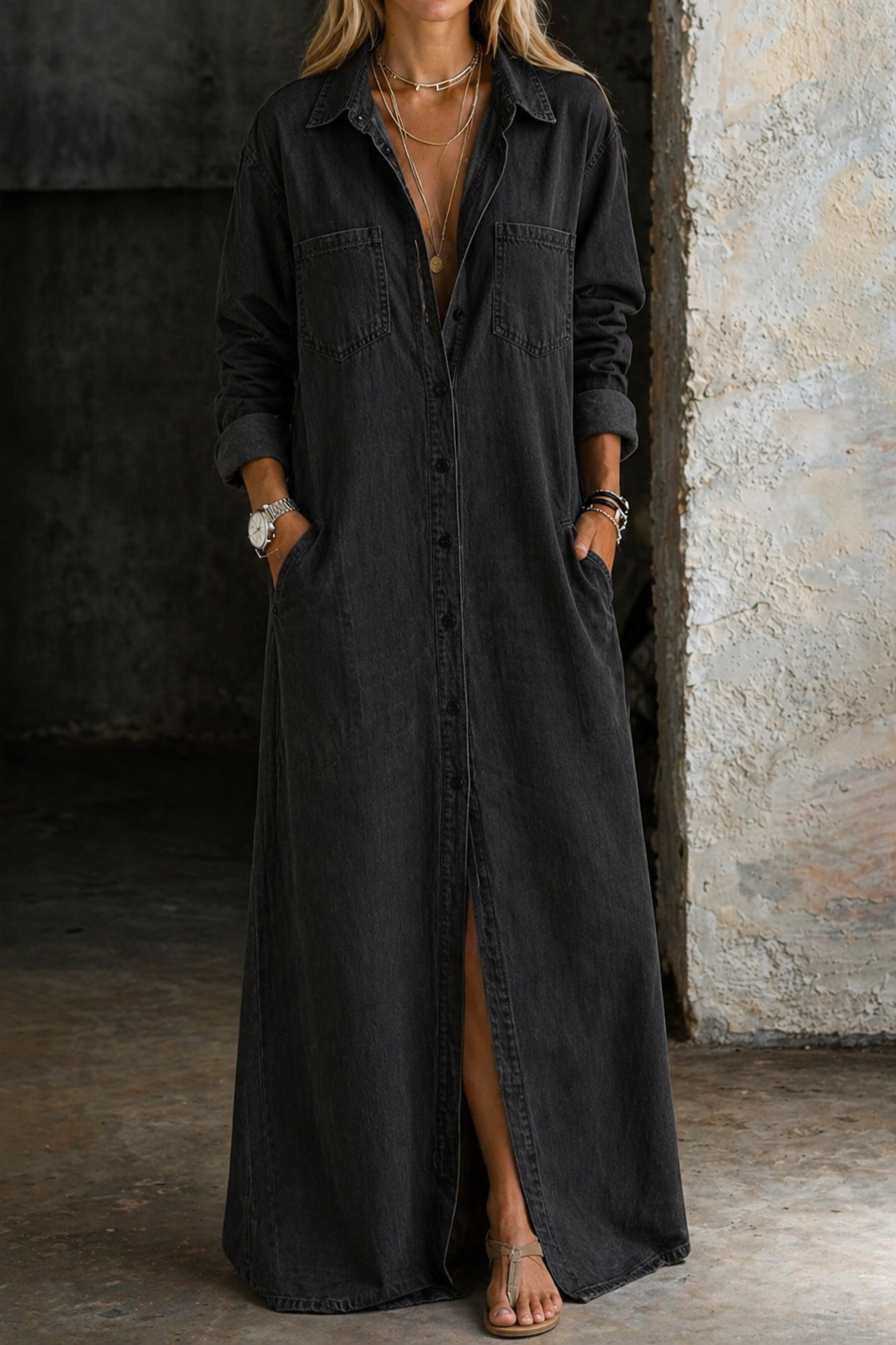 Andrea | Classic Denim-Look Button-Down Dress