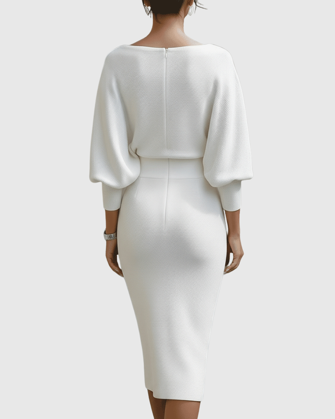 ISMÉRIA | WHITE DRAPED BATWING MIDI DRESS