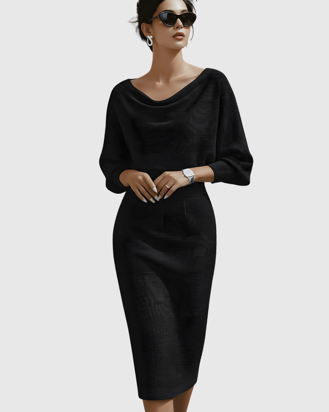 ISMÉRIA | WHITE DRAPED BATWING MIDI DRESS