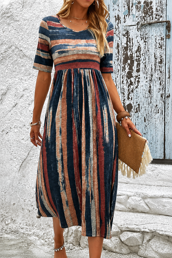 Marla™ | Striped Midi Dress to Conceal the Tummy