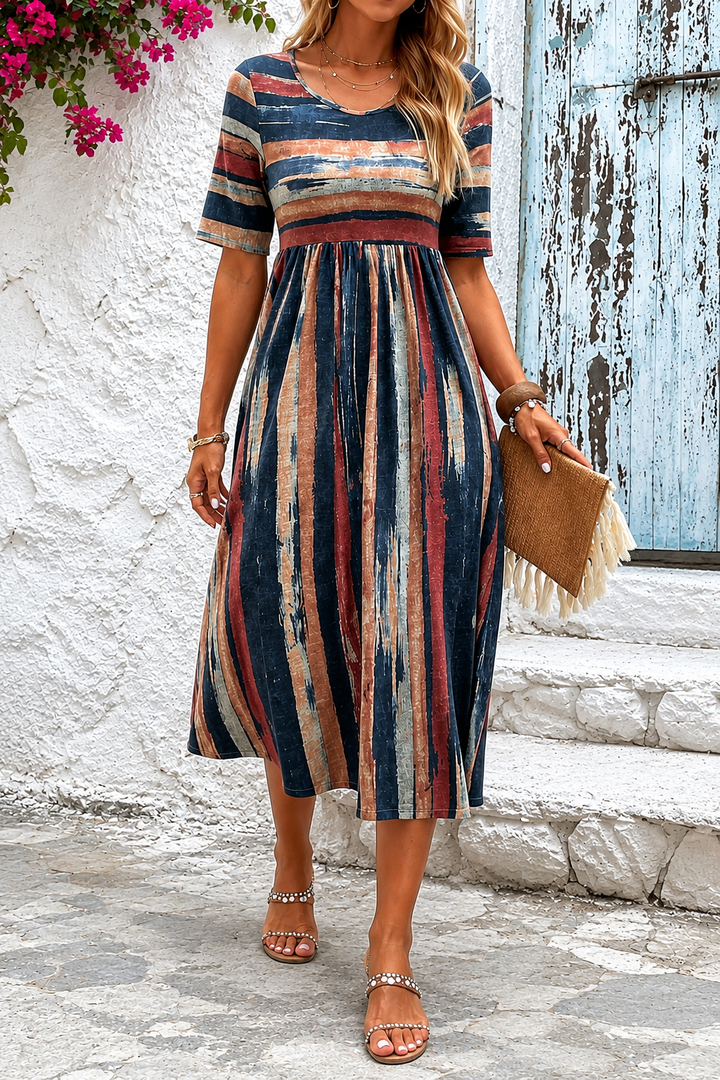 Marla™ | Striped Midi Dress to Conceal the Tummy