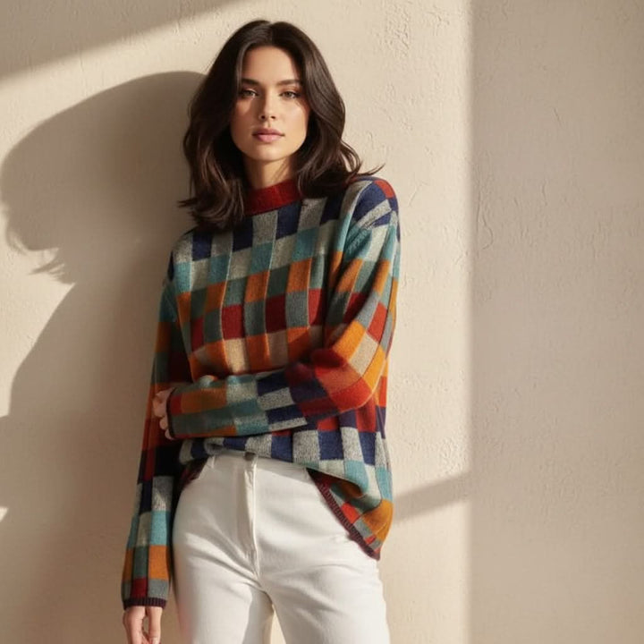 EMMA CHECKED MERINO JUMPER