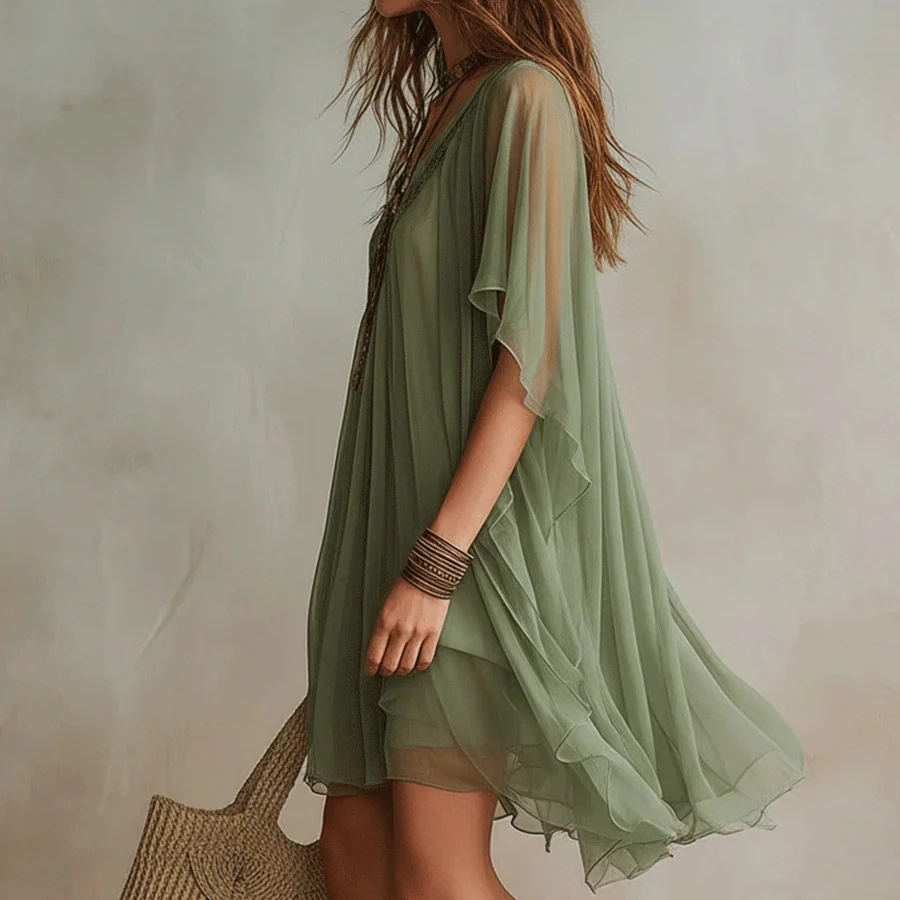 V-neck chiffon beach dress
