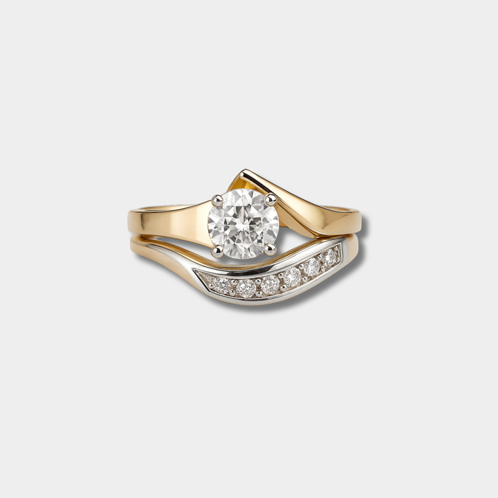 Karla – Vintage Asymmetric Gold and Silver Ring with Zirconia