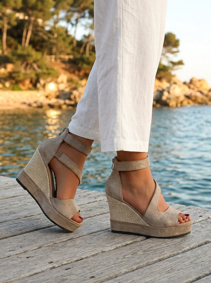 Monica | Esparto wedge sandals for summer with a zip