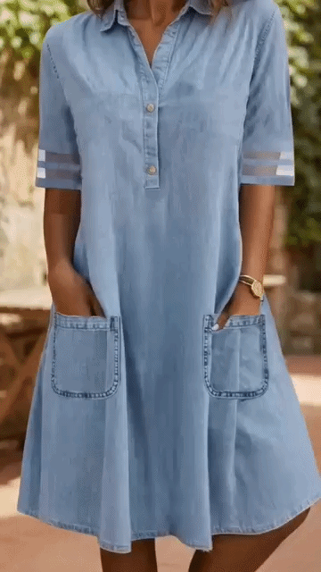Brittany™ | Tummy-Concealing Denim-Look Blouse Dress