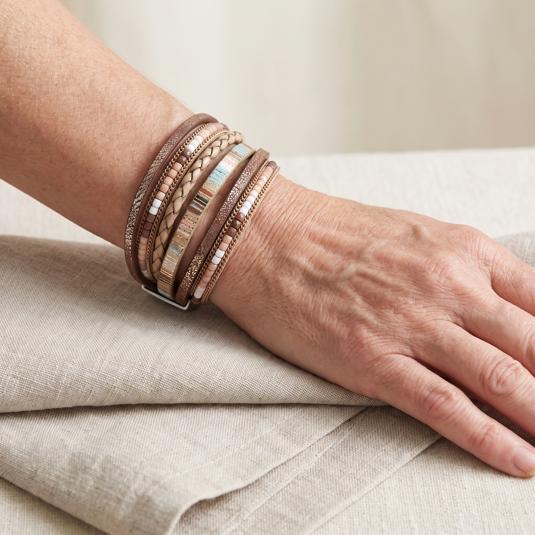 Eleanor | Tan Leather Wrap Bracelet